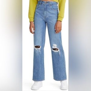 Levi’s High Waisted Indigo Wash Straight Distressed Denim Jeans size 24